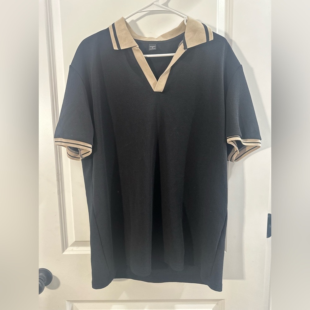 Classic Black Polo Shirt with Tan Trim